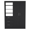 Tuhome Kenya 3 Drawers Armoire, Double Door, 3-Tier Shelf, Black CLW8963